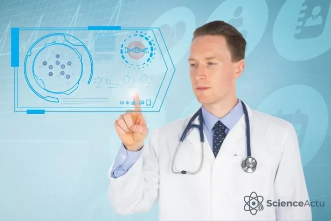 Médecin consultant un outil d’intelligence artificielle sur un écran