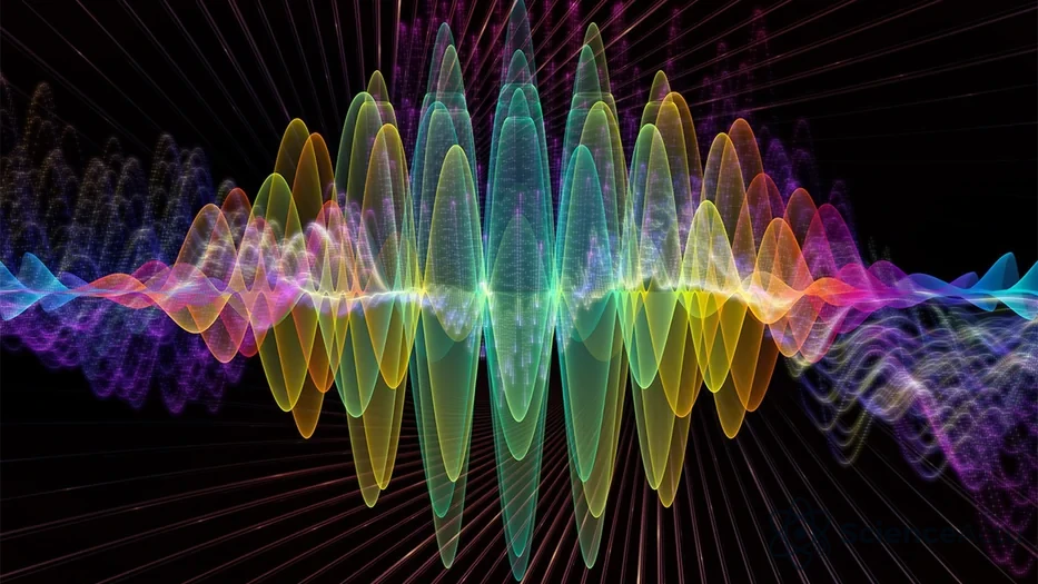 Illustration abstraite des ondes et particules en physique quantique