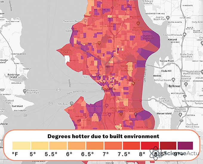 Carte thermique de Seattle montrant des différences de température