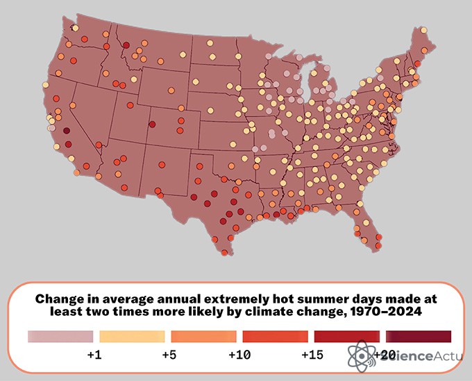 Carte des États-Unis montrant l'augmentation des jours de chaleur extrême