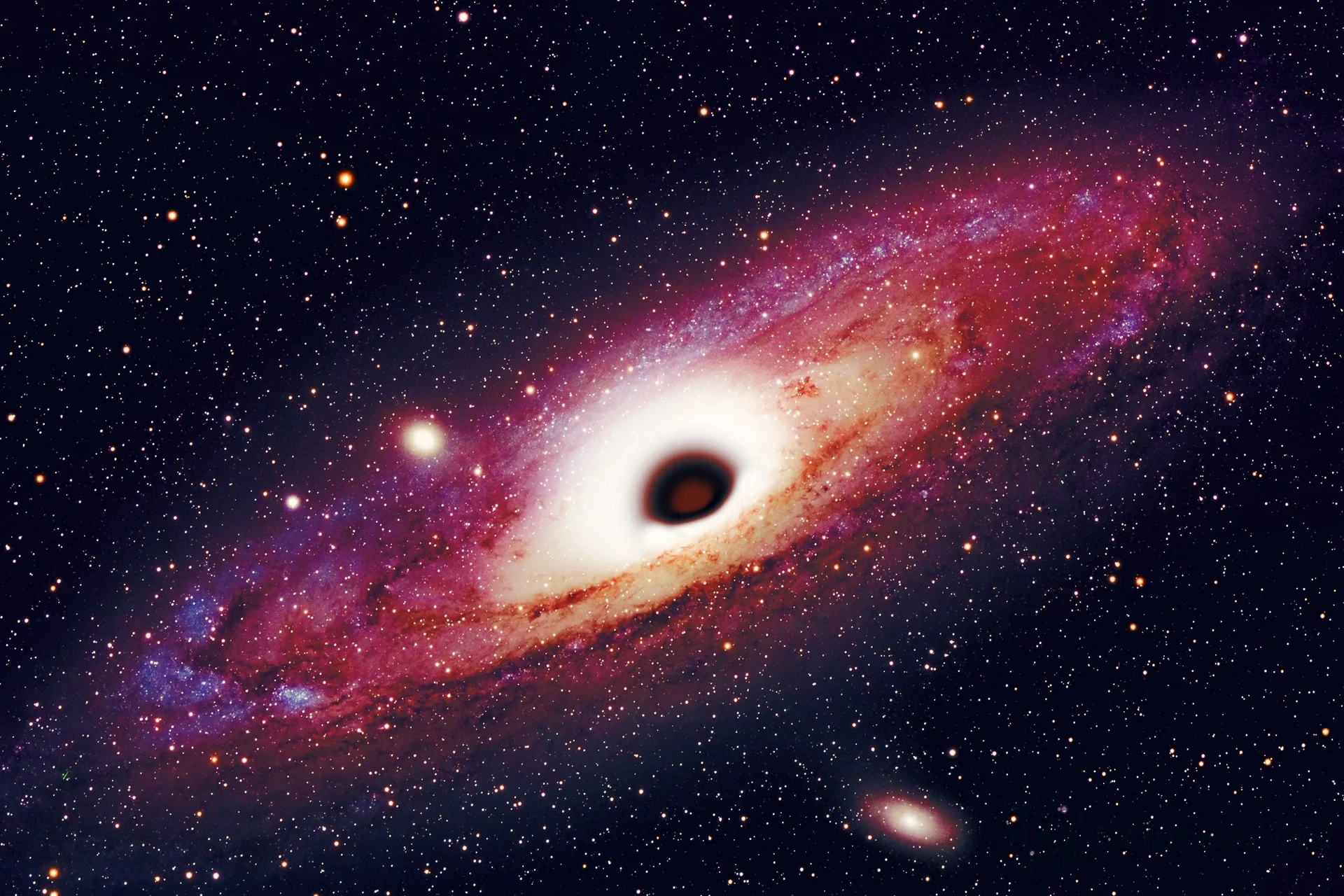 Illustration artistique comparant un trou noir classique à un noyau dense de matière noire