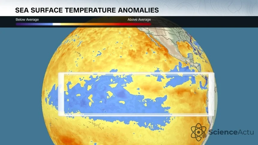 Carte des anomalies de température de surface dans le Pacifique pour la détection d'El Niño