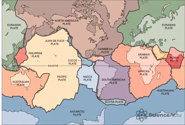 Carte mondiale des plaques tectoniques montrant les zones de friction