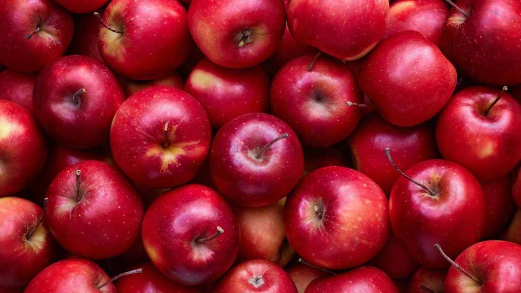 Une multitude de pommes rouges, symbolisant la perception chromatique et le traitement de l'information par le cerveau
