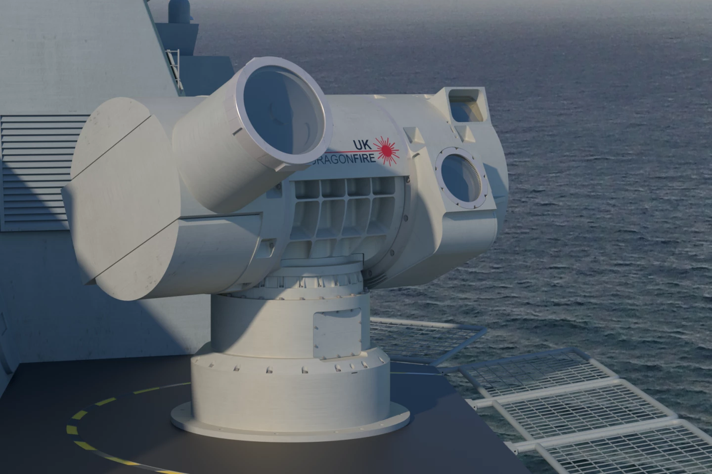 Le système d'arme à énergie dirigée britannique DragonFire lors de tests