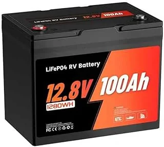 Batterie LiFePO4, Batterie Lithium 12V 100Ah 9.5Kg Group 24 Grade A, 98% d'Efficacité, 16000 Cycles, BMS 100A, IP65, Support Alliage, pour Camping-Car, Solaire, Système Off-Grid