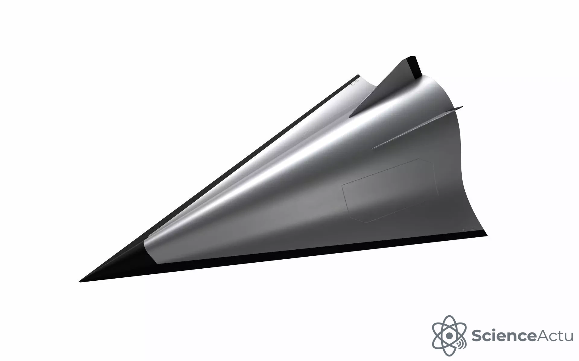 Modèle 3D d'un planeur hypersonique (HGV) aux formes aérodynamiques profilées.