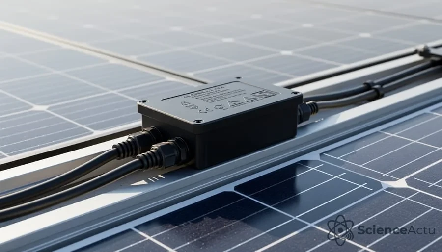 Micro-onduleur fixé à l'arrière d'un panneau photovoltaïque pour kit solaire plug and play