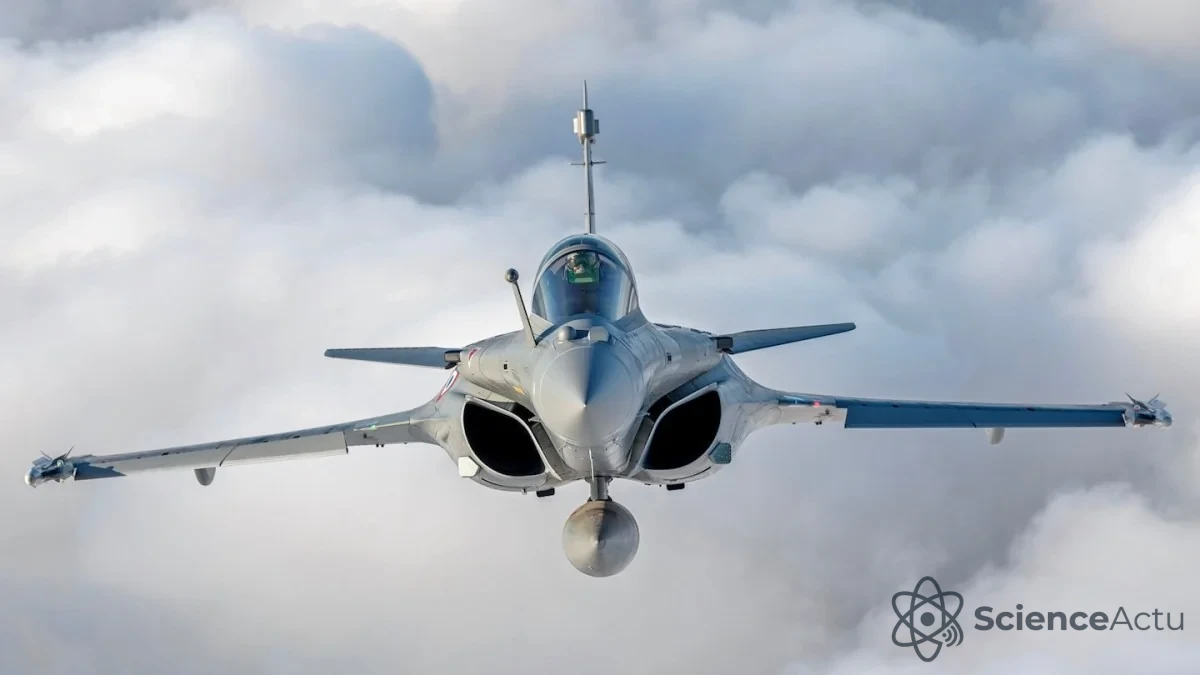 Avion de chasse Dassault Rafale en vol au-dessus des nuages