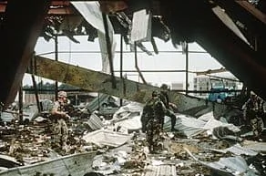 Impact d'un missile balistique Al Hussein modifié lors de la guerre du Golfe en 1991