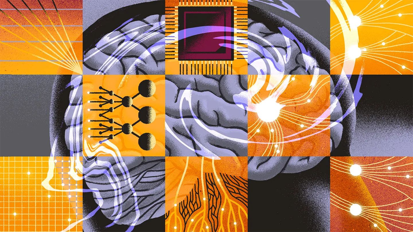 Illustration d'un cerveau et de puces informatiques
