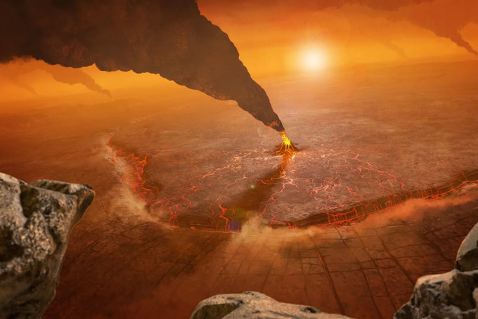 Illustration d'un volcan actif sur Vénus