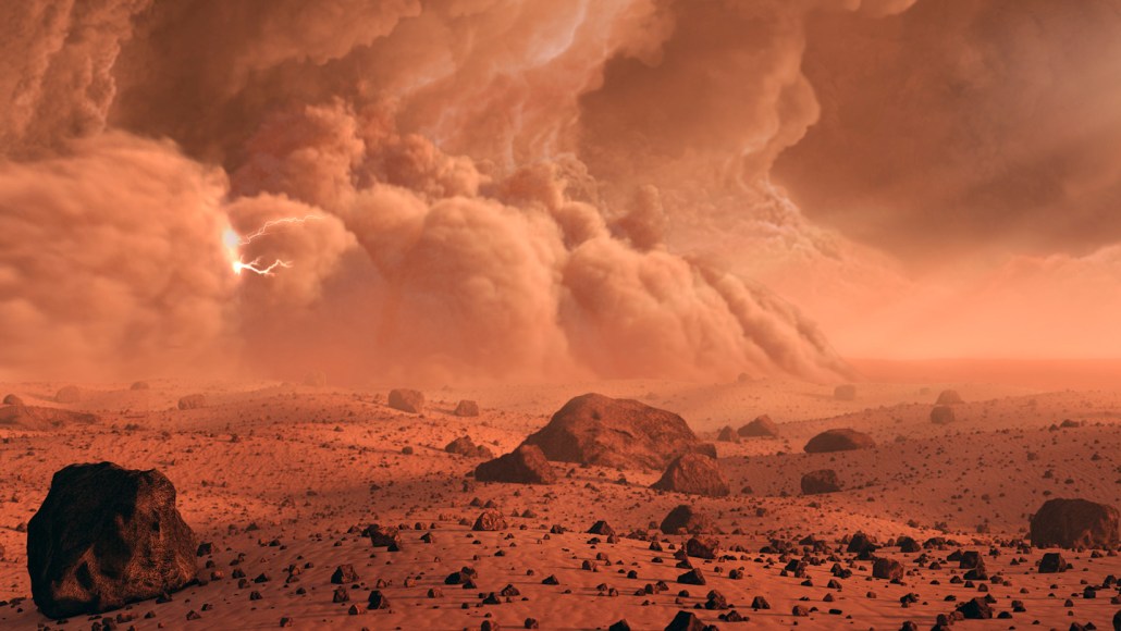 Représentation d'un arc électrique dans une tempête de poussière sur Mars