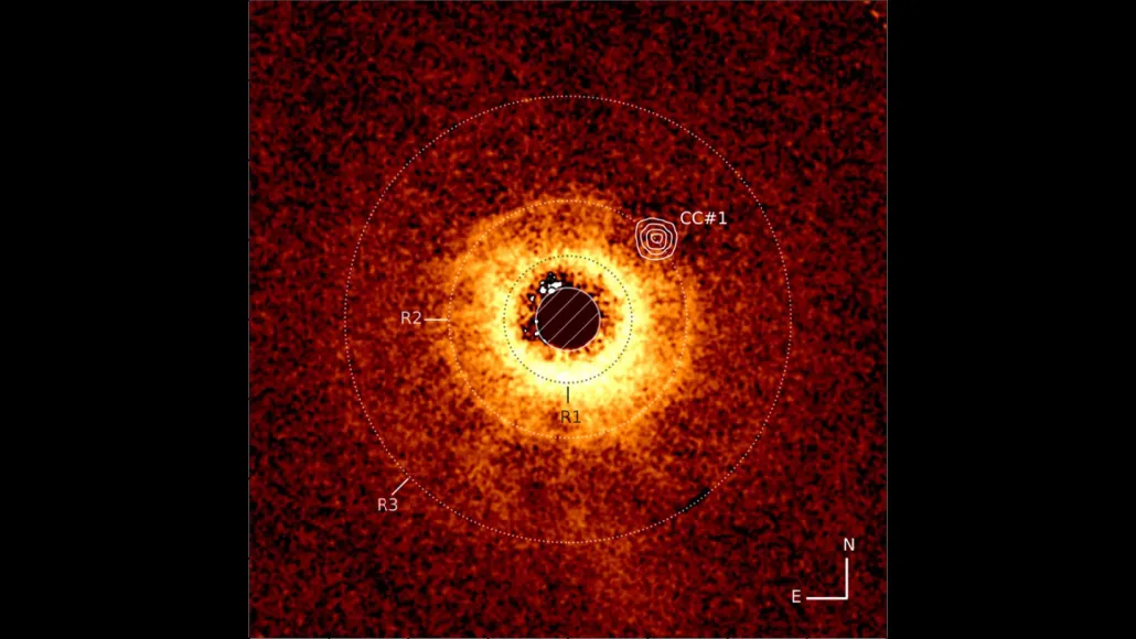 Image de l'étoile TWA 7 et de son disque de débris vue par le JWST