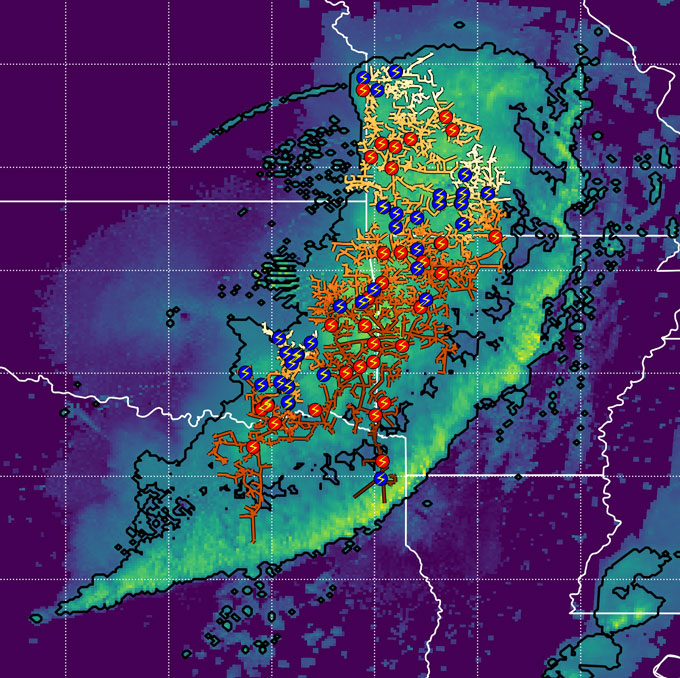 Image composite des éclairs enregistrés par radar en octobre 2017