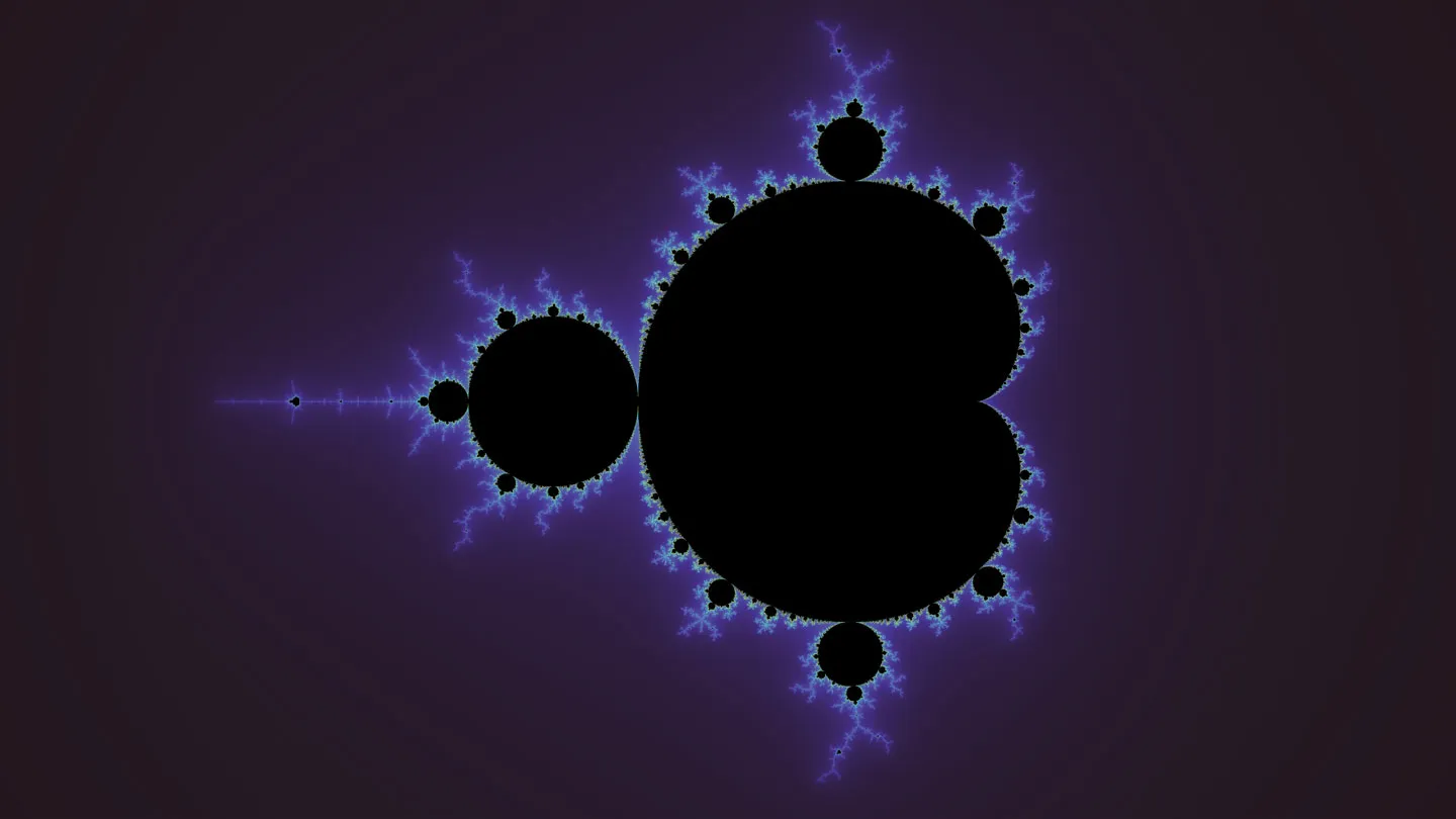 L'ensemble de Mandelbrot avec ses motifs complexes bleus et noirs