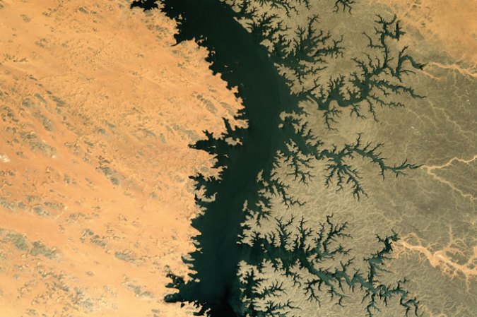 Vue aérienne d'un delta de rivière montrant des motifs fractals