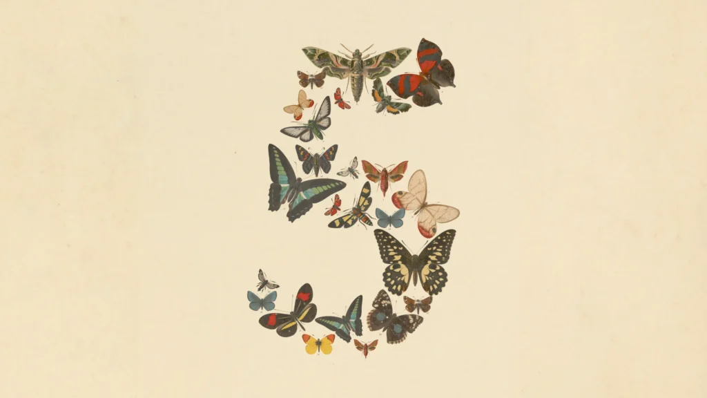 Papillons formant le chiffre 5 dans l’illustration officielle Anthropic pour Claude Fable 5 et Mythos 5