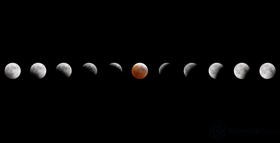 Composition NASA montrant les phases d’une éclipse lunaire